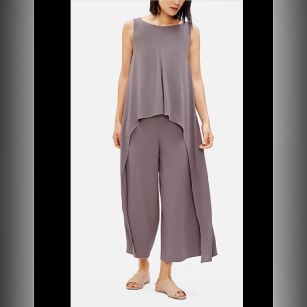 Eileen Fisher SILK GEORGETTE CREPE DRAPE FRONT JUMPSUIT dark zink